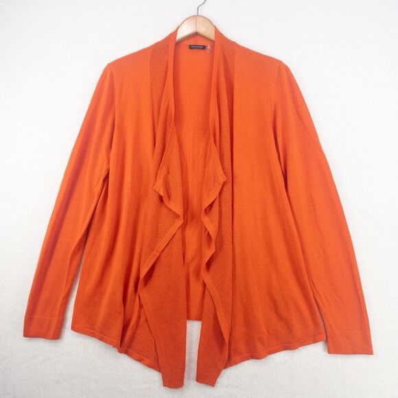 Magaschoni Sweater Womens Large Orange Silk Cashmere Blend Open Front Cardigan - Picture 1 of 13